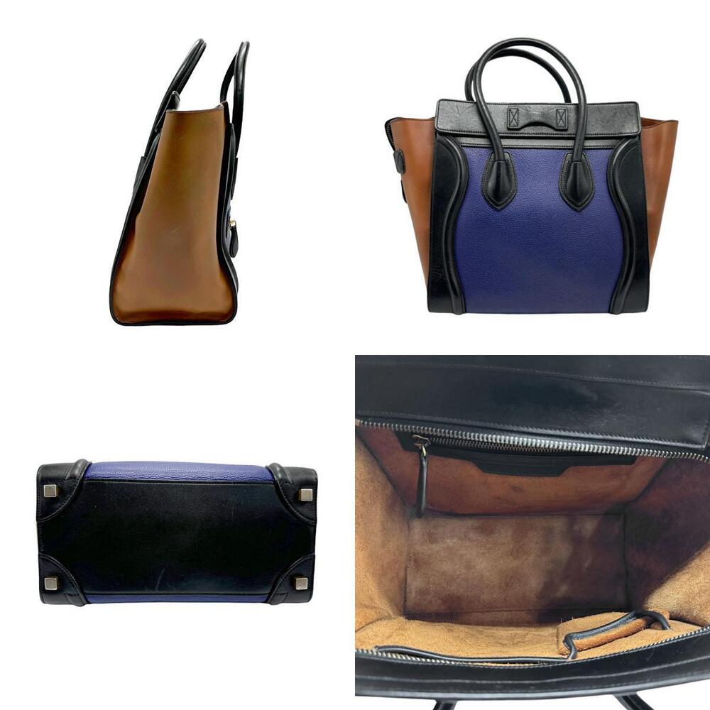Celine Shopper Blue Luggage Brown Black Leather Handbag